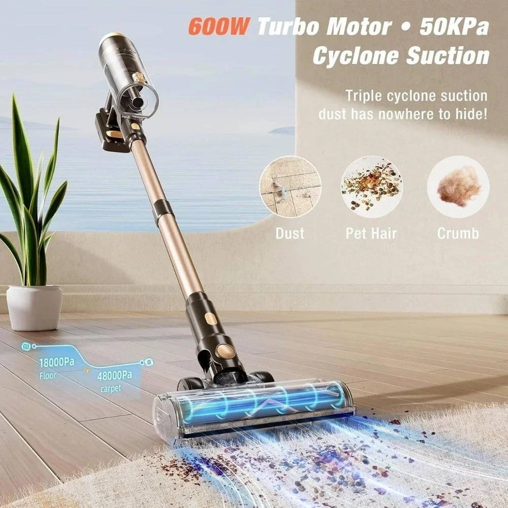 VBUOO TV105S Cordless Stick Vacuum Cleaner 580W 48KPa Black 70Min HEPA Pet Hair